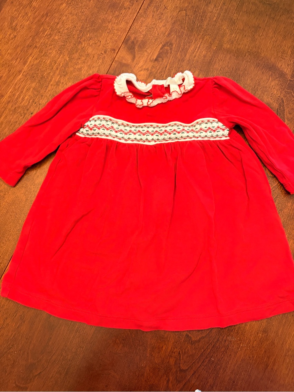 EUC Kissy Kissy Red Baby Top with White Scalloped Collar